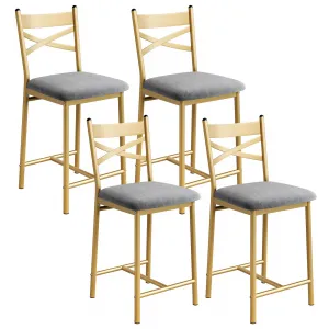 Counter Height Bar Stools Set of 4, Faux Leather Bar Chair with Back, Thick Cushion, Upholstered Bar Stools with Footrest for Kitchen Island, Counter Bar, Gold