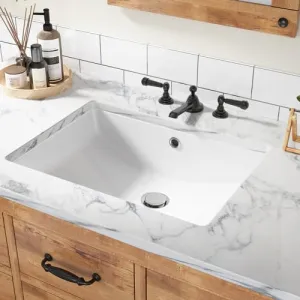 Bathroom Vessel Sink, Modern Rectangular Undermount, High-Quality Ceramic, Overflow Hole, Easy to Clean, White, 21.65x15.75x7.87 inches
