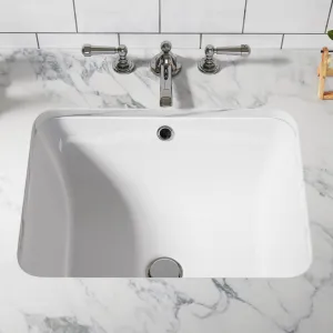 Bathroom Vessel Sink, Modern Rectangular Undermount, Ceramic with Overflow, White, 20.28*15.16*7.87 inches, Easy to Install