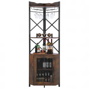 Corner Bar Cabinet, 5-Tiers Home Corner Wine Cabinet, Liquor Cabinet Bar with Glass & Wine Holder for Living Room/Kitchen