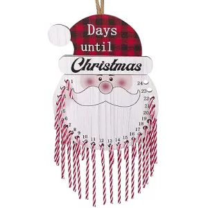 Christmas Countdown Calendar with 24 Cane Candy Wooden Hanging 24 Days Until Christmas Countdown Sign Santa Xmas Wall Calendar for Indoor Outdoor Home Decor