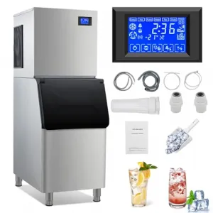 350LBS/24H Commercial Ice Maker Stainless Steel Ice Machine 310lbs Storage for Coffee Shop Business Restaurant 14X15 Ice Cube