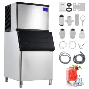 500lbs/24H Commercial Ice Maker Stainless Steel Under Counter Self Cleaning Ice Machine with 300lbs Storage for Bar Cafe Restaurant