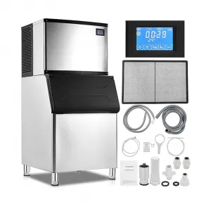 550Lbs/24H Ice Maker ETL Approval 370 Lbs Storage Bin, Stainless Steel Clear Ice Cube Maker, 15x20 Ice Cube