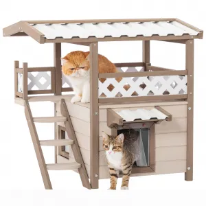Outdoor Cat House With Escape Door Extra Large Solid Wood Pet Shelter For 2-3 Cats 30.70''L x 22.50''W x 29.30''H Cream