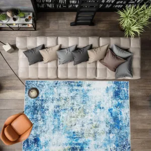 Abstract Blue 8x10 Anti-Slip Backing Area Rug, Stain Resistant Rugs for Living Room, Kids Room, Foldable Machine Washable Area Rug
