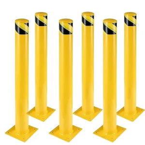 48 inch Safety Bollard 6 Packs, Height Bollard Post, 4.5 Inch Diameter Steel Pipe Safety Bollard Post, 8 Anchor Bolts, for Traffic Control, Driveway Barrier, Parking Pole
