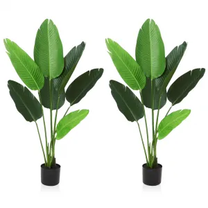 4Feet Artificial Bird of Paradise Plant, Tropical Palm Tree with 7 Trunks in Pot, Adjustable Flame-Retardant Faux Banana Leaf for Home Office Decor