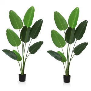 5 Feet Artificial Bird of Paradise Plant - Realistic Banana Leaf - 8 Trunks - Flame-Retardant - Indoor/Outdoor Decor
