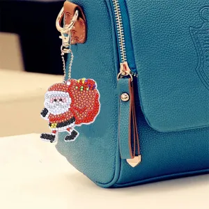 15 Pieces Double Sided Christmas Diamond Key Chain Kits Christmas Snowman Santa DIY Keychain Ornaments for Gifts as Shown