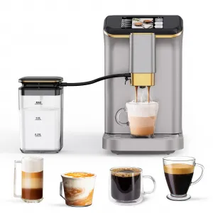 Automatic Espresso Machine, Coffee Machine with Grinder, Espresso Maker with Automatic Milk Frother, 20 Bar Latte Machine, TFT Touch Screen for Cappuccino, Americano(Silver+Gold)