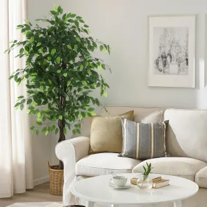 Artificial Ficus Tree 5FT Faux Plant with Silk Leaves + Sturdy Pot + Realistic Look + Flame-Retardant + Indoor Outdoor Decor