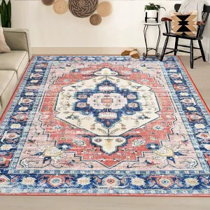 Washable Rugs for Bedroom 8x10 Rug Boho Rug Non Slip Living Room Rug Office Rug Distressed Vintage Oriental Area Rugs Classroom Throw Rugs Large Area Rug 8'x10' Pink/Blue