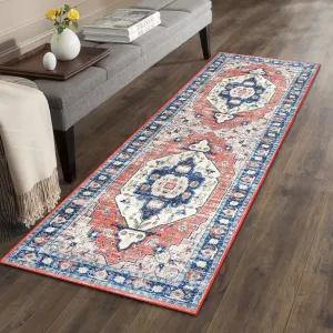 Boho Rug Washable Rugs Small Rug Hallway Runner 2x6 Rug Non Slip Kitchen Rugs Entry Rug Bedroom Rug Floral Rug Vintage Oriental Area Rugs Entryway Rugs Indoor 2'x6' Reddish Pink/Blue