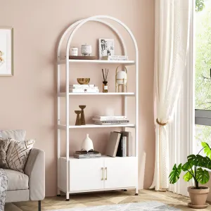 Arched Bookshelf, Modern Bookcase with Doors Storage, 71.5" Tall Freestanding Book Shelf with Studry Metal Frame, 4-Tier Arched Bookcase, Display Rack Shelf for Office,Bedroom, White