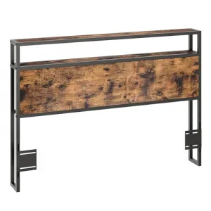 Full Size Storage Headboard with LED Lights & Charging Ports- Industrial Metal and Wood Headboard for Bedroom, Attach Frame, Easy Assembly - Brown