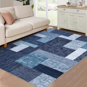 Washable Area Rug Modern Geometric Living Room Rug Non-Slip Stain Resistant Contemporary Patchwork Accent Rug Indoor Floor Carpet for Bedroom Entryway Laundry Room