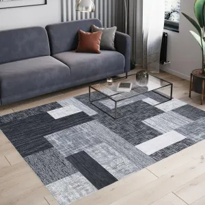 Geometric Grey 4x6 Washable Area Rug Modern Geometric Living Room Rug Non-Slip Stain Resistant Contemporary Patchwork Accent Rug Indoor Floor Carpet for Bedroom Entryway Laundry Room