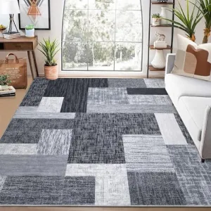 9x12 Area Rug Modern Geometric Machine Washable Area Rug for Living Room Bedroom Contemporary Patchwork Non-Slip Stain Resistant Accent Rug Carpet for Home Floor Decoration