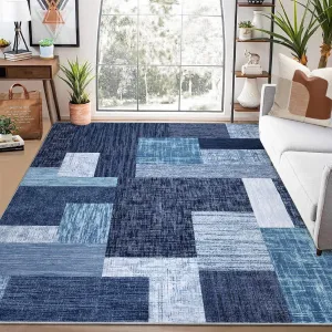 8x10 Area Rug Modern Geometric Machine Washable Area Rug for Living Room Bedroom Contemporary Patchwork Non-Slip Stain Resistant Accent Rug Carpet for Home Floor Decoration