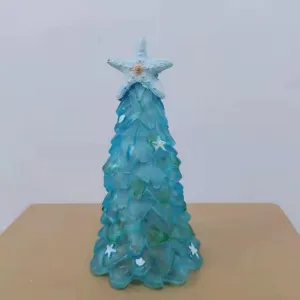 Christmas Tabletop Ornaments, Christmas Tree Shape Resin Sea Glass Christmas Tree Ornaments for Living Rooms Bedrooms Dining Tables Holiday Decoration