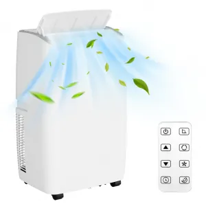 14000 BTU Portable Air Conditioner 3-in-1 AC Unit Dehumidifier Fan Remote Control for Rooms Up to 700 Sq Ft Sleep Mode Timer - White