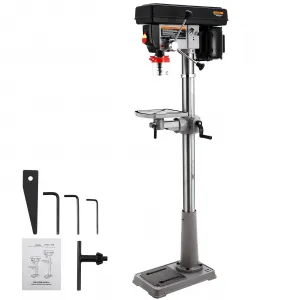 13 in Floor Drill Press, 7.5 Amp 120V, Variable Speed 288-3084 RPM, Cast Iron, 0-45° Tilting Worktable, Wood Metal Drilling