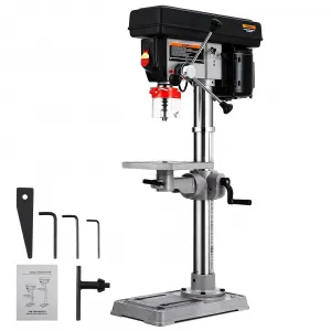 13 in Benchtop Drill Press, 7.5 Amp 120V, Variable Speed 288-3084 RPM, Cast Iron, 0-45° Tilting Worktable, Wood Metal Drilling