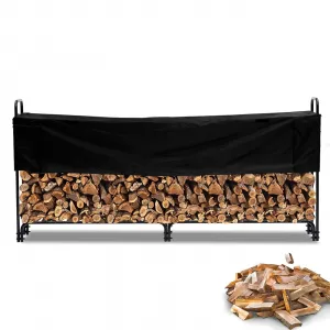 8.5FT Outdoor Firewood Rack with Cover, 1/2 Cord of Firewood, Heavy Duty Firewood Holder & Waterproof Cover for Fireplace, Patio, Log Storage Rack for Firewood 100in*47in*14in Outdoor Indoor