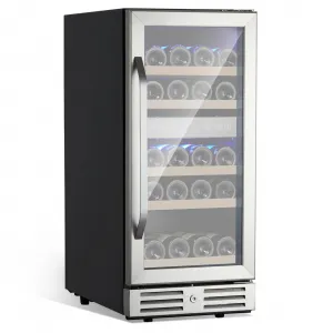 15 Inch Wine Cooler Under Counter 29 Bottle Dual Zone Wine Refrigerator with Stainless Steel Digital Temperature Control for Kitchens Bar