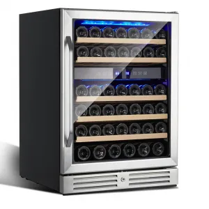 24 Inch Wine Fridge Dual Zone 160 Bottle, Tall Wine Cooler Refrigerator Freestanding with Temperature Control for Home Bar Office