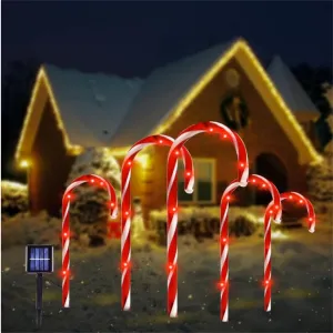 Christmas Candy Cane Lights Waterproof Solar Powered Christmas Decorative Lights for Fence Pathway Trees Garden Yard One for Five
