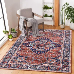 Boho Pearl Plush Area Rug - 4' x 6', Red & Blue, Persian Distressed Design, Non-Shedding Machine Washable & Slip Resistant Ideal for High Traffic Areas in Living Room, Bedroom