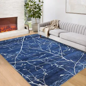 4x6 Area Rugs Boho Floral Rug with Branch Patten Non-Slip Distressed Area Rug Accent Throw Rugs Floor Carpet for Entryway Bedrooms Laundry Room Decor,4x6 Blue