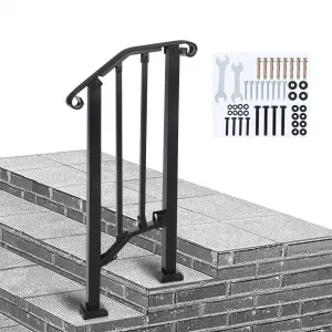 Outdoor Stair Railing, Fits Various Steps, with Installation Kit - 1-2 Step