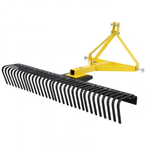 Heavy Duty 5 FT Landscape Rock Rake Include 3 Point Attach Rake， 360 Degree Rotation Tow-Behind Garden Tool for Compact Tractors, Category 1