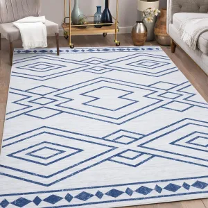 Bedroom Rug 8x10 Large Moroccan Indoor Rug Modern Geometric Rugs for Living Room Office Low Pile Dorm Rug Washable Rug Minimalist Farmhouse Area Rug Non Slip Blue