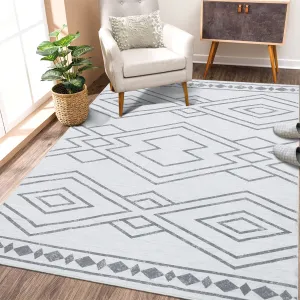Modern Geometric Washable Rug Soft Thin Non Slip Indoor Carpet Blue 4x6 - Grey
