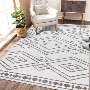 Washable Rug 9x12 Modern Geometric Area Rug Non Slip Large Area Rug Low Pile Farmhouse Rug Non Shedding Distressed Throw Rugs Floor Carpet for Living Room Bedrooms, Taupe