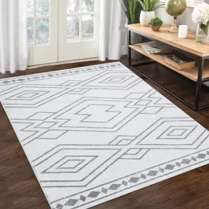 Washable Rug 9x12 Modern Geometric Area Rug Non Slip Large Area Rug Low Pile Farmhouse Rug Non Shedding Distressed Throw Rugs Floor Carpet for Living Room Bedrooms, Grey