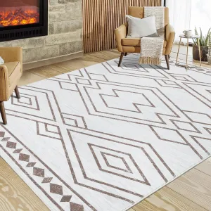 Modern Rug 4x6 Washable Area Rug Modern Accent Distressed Throw Rugs Non Slip Non Shedding Indoor Carpet Low Pile Rug for Living Room Bedrooms Decor, Taupe