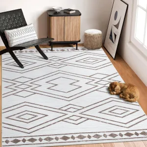 Rugs Alfombras Geometric Moroccan 8x10 Rug for Living Room Large Rug Modern Boho Area Rug for Bedroom Farmhouse Soft Rug Non-Slip Low Pile Indoor Area Rug for Nursery Dining Room