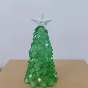 Christmas Tabletop Ornaments, Christmas Tree Shape Resin Sea Glass Christmas Tree Ornaments for Living Rooms Bedrooms Dining Tables Holiday Decoration