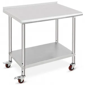 36"L x 24"W x 35"H Stainless Steel Work Table with Caster Wheels Ideal for Food Prep Kitchen Restaurant Garage Commercial Workstation Silver