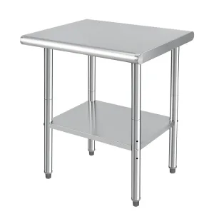30"L x 24"W x 35"H Stainless Steel Food Prep Table - Heavy-Duty Commercial Kitchen Table with Adjustable Lower Shelf and Plastic Feet for Restaurants, Homes, and Hotels
