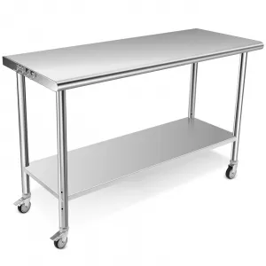 60"L x 24"W x 35"H Stainless Steel Table inches Kitchen Prep Work Tables with Wheels, NSF Commercial Worktable with Adjustable Under Shelf for Restaurant Home and Hotel