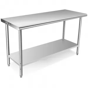 60"L x 24"W x 35"H Stainless Steel Table Kitchen Prep Work Tables, NSF Commercial Worktable with Adjustable Under Shelf for Restaurant Home and Hotel