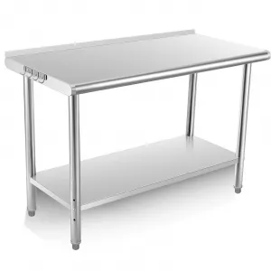48"L x 24"W x 35"H Stainless Steel Table Kitchen Prep Work Tables with Backsplash, NSF Commercial Worktable with Adjustable Under Shelf for Restaurant Home and Hotel