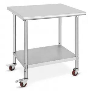 30"L x 24"W x 35"H Stainless Steel Work Table - Heavy-Duty Table with Caster Wheels for Food Prep, Kitchen, Restaurant, Garage, and Commercial Use