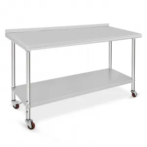 60"L x 24"W x 35"H Stainless Steel Work Table with Wheel and Backsplash, Heavy Duty Metal Table Cart Worktable, Commercial Workstation for Restaurant, Home and Hotel